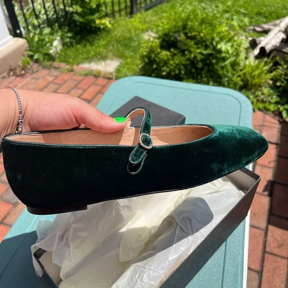 J Crew Anya Mary Jane Flats in Emerald Velvet NIB - Picture 7 of 9
